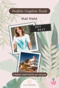 Découvrez mon portfolio de création de motif textile sur-mesure pour Maé Mahé. Je réalise des motifs placés et allover.